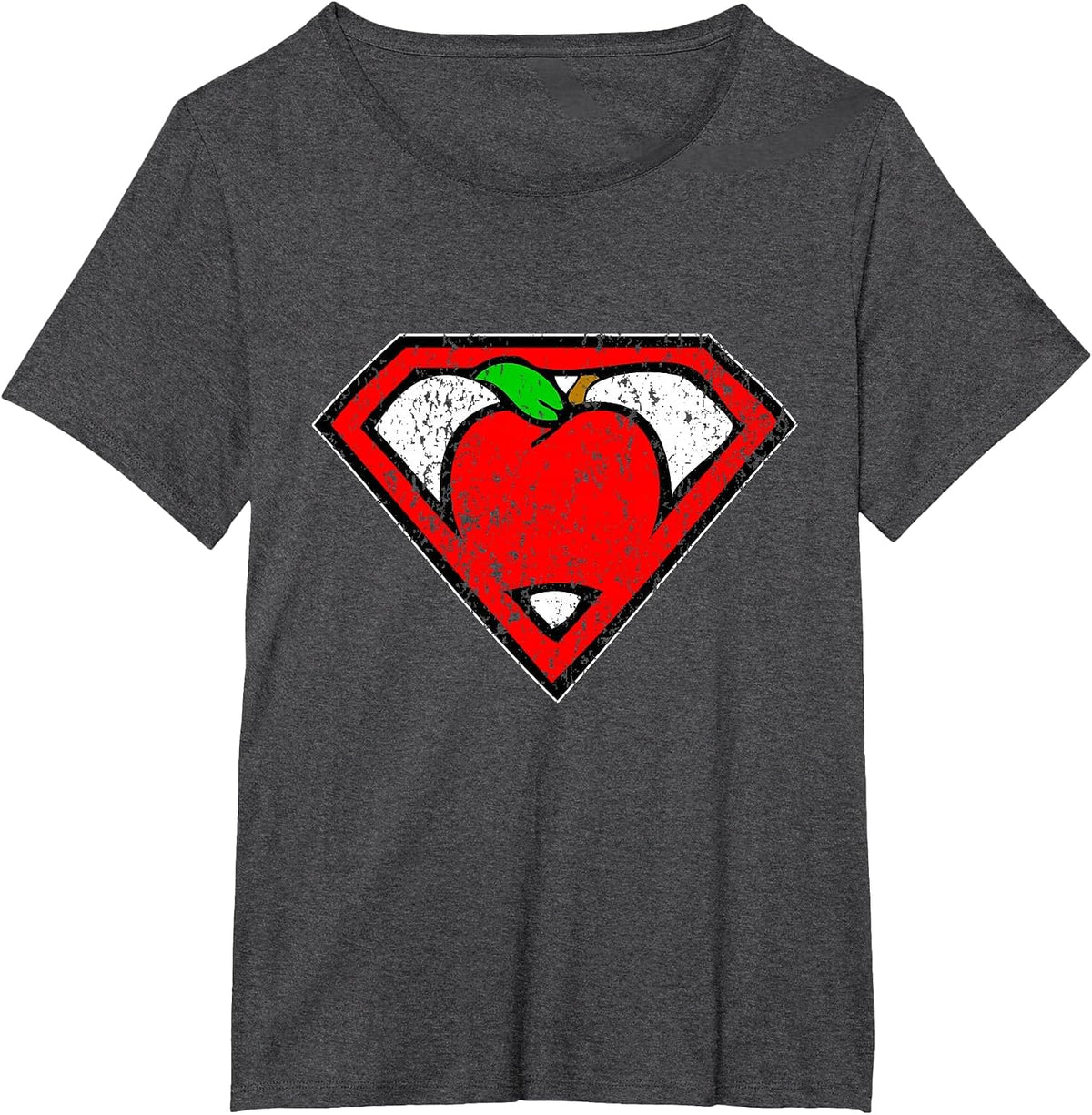 Funny Cute Distressed Super Teacher Superhero Apple Shirt T-Shirt - Dark Heather Grey