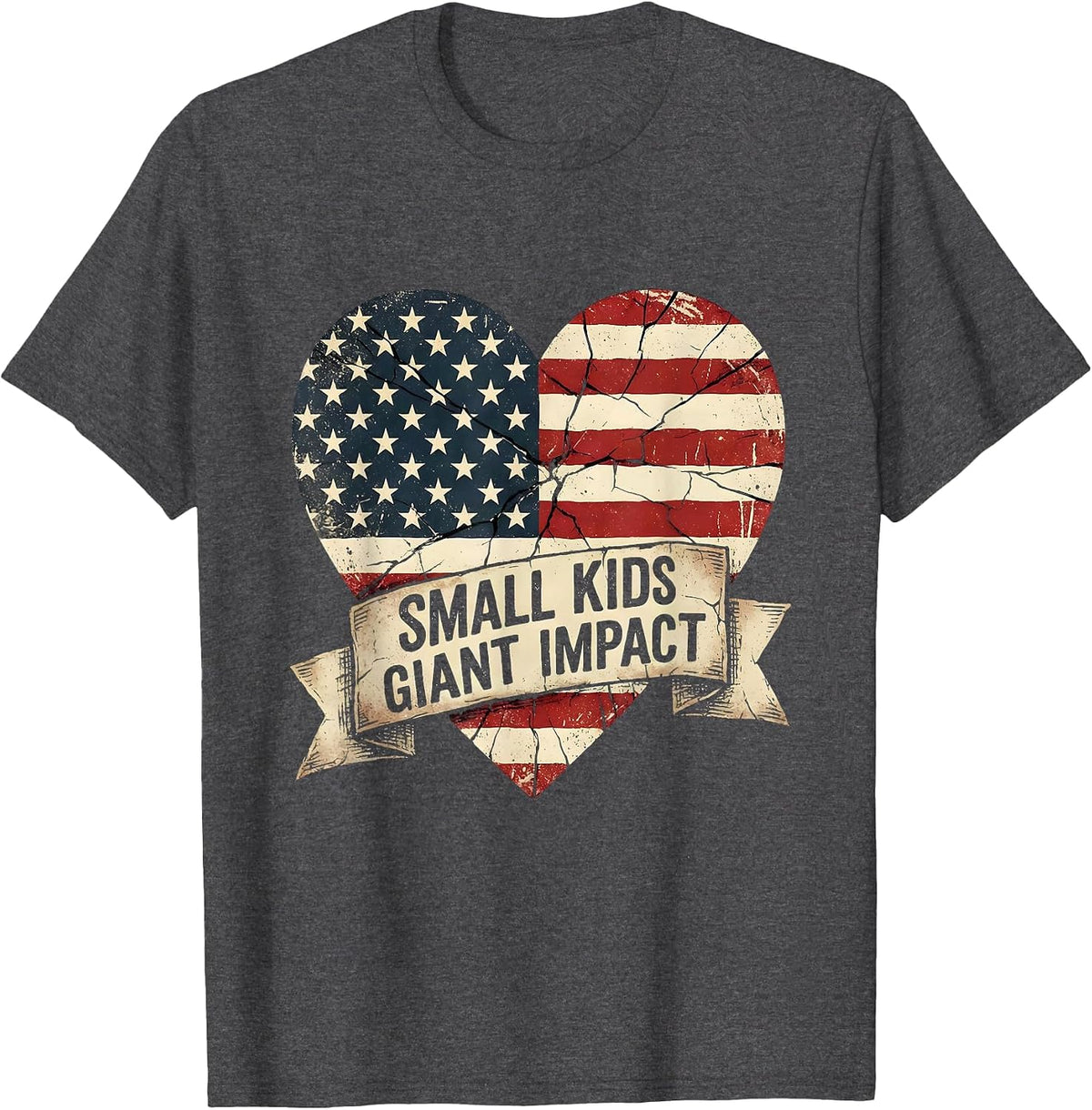 Small Kids Giant Impact Elementary Teacher Design T-Shirt - Dark Heather Grey
