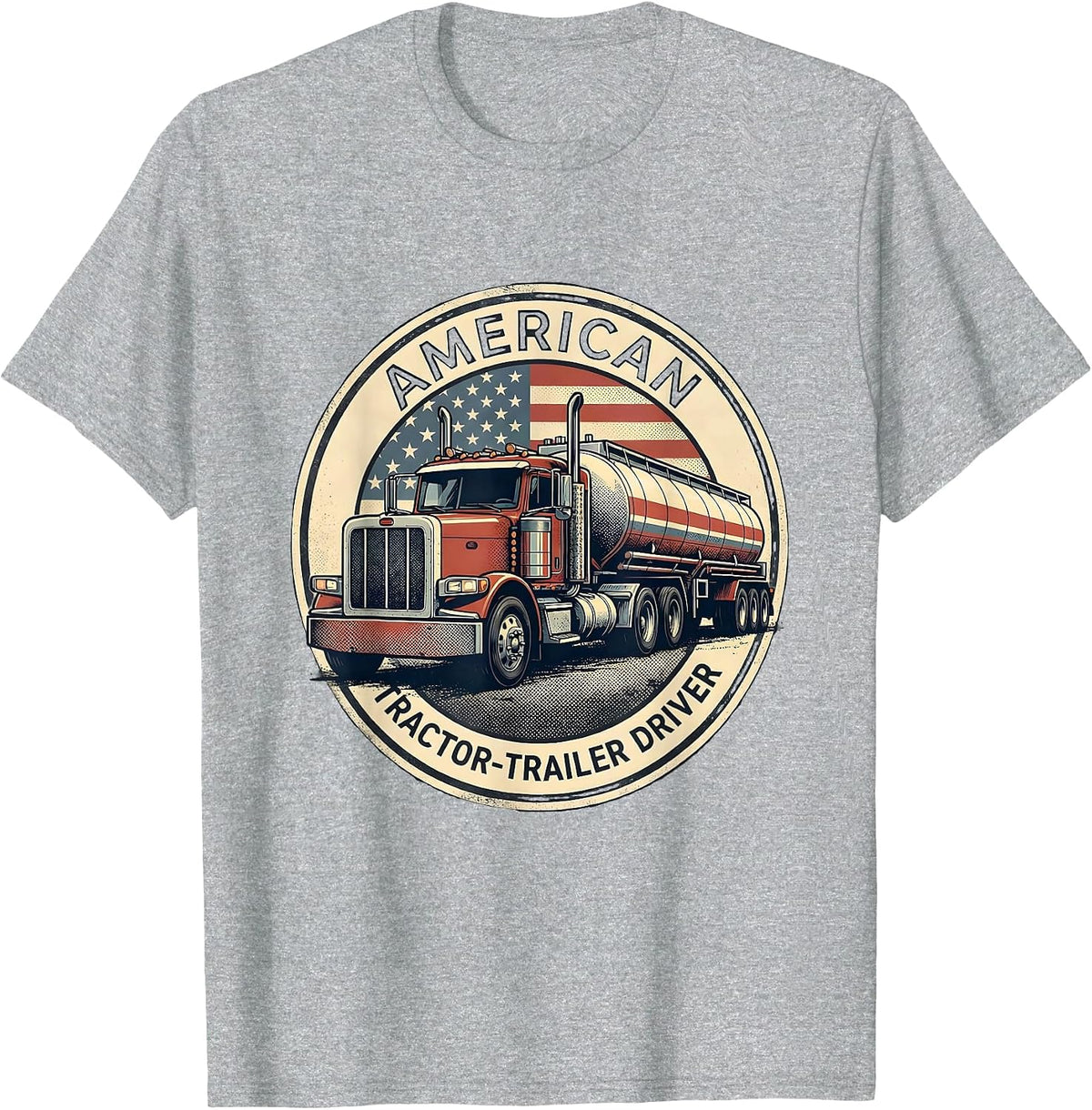 Men's American Tractor-Trailer Driver Patriotic Trucker T-Shirt - Heather Grey