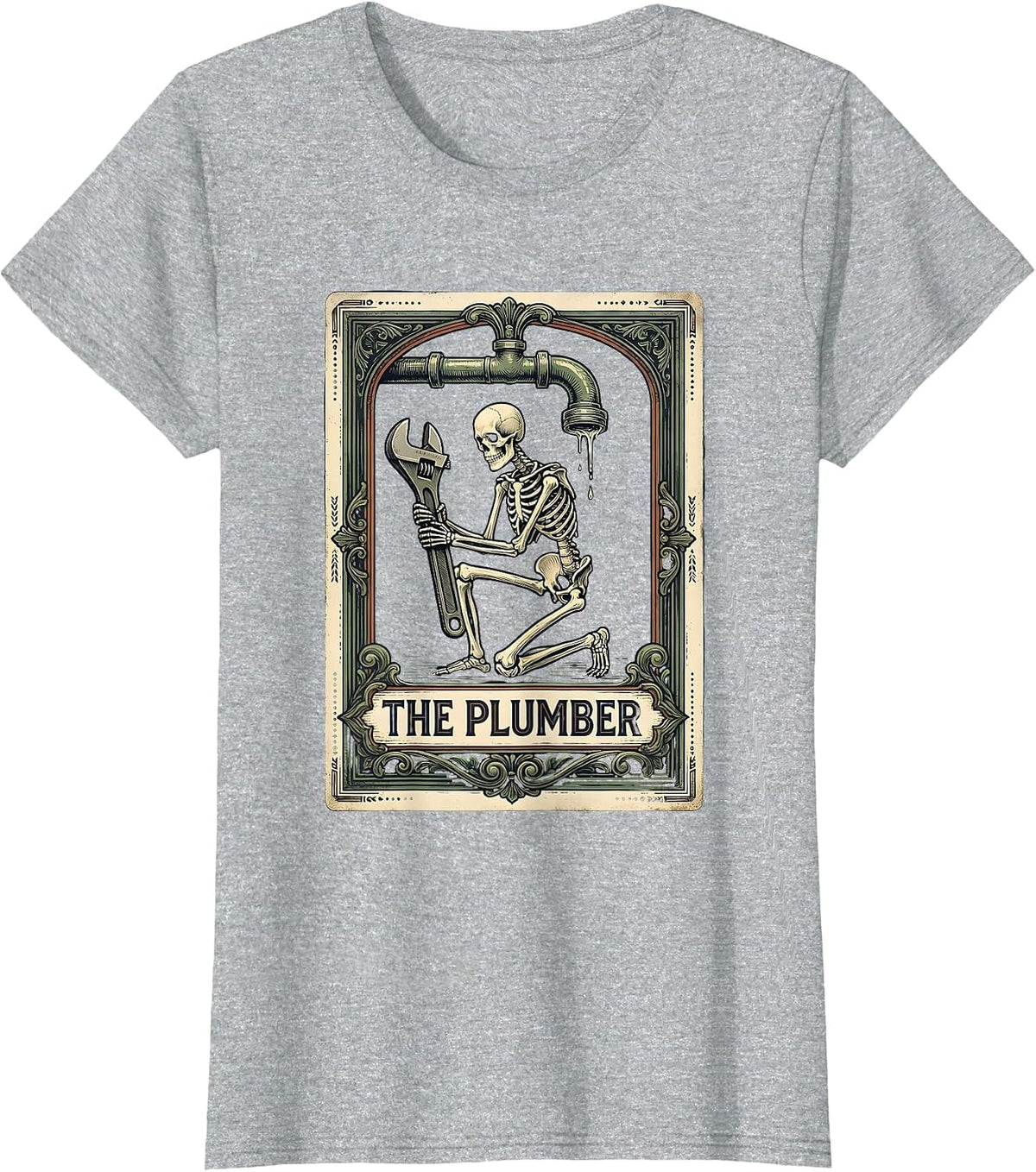 Women's The Plumber Vintage Gothic Halloween Tarot Card Role Parody T-Shirt - Heather Grey
