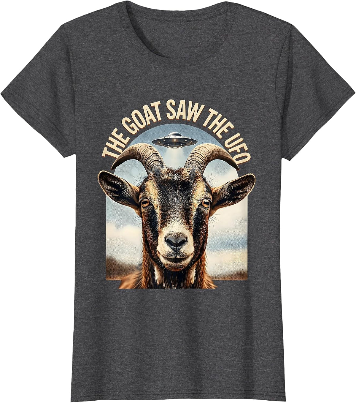 Women's The Goat Saw The UFO Funny Goat Lover Alien Humor Novelty T-Shirt - Dark Heather Grey