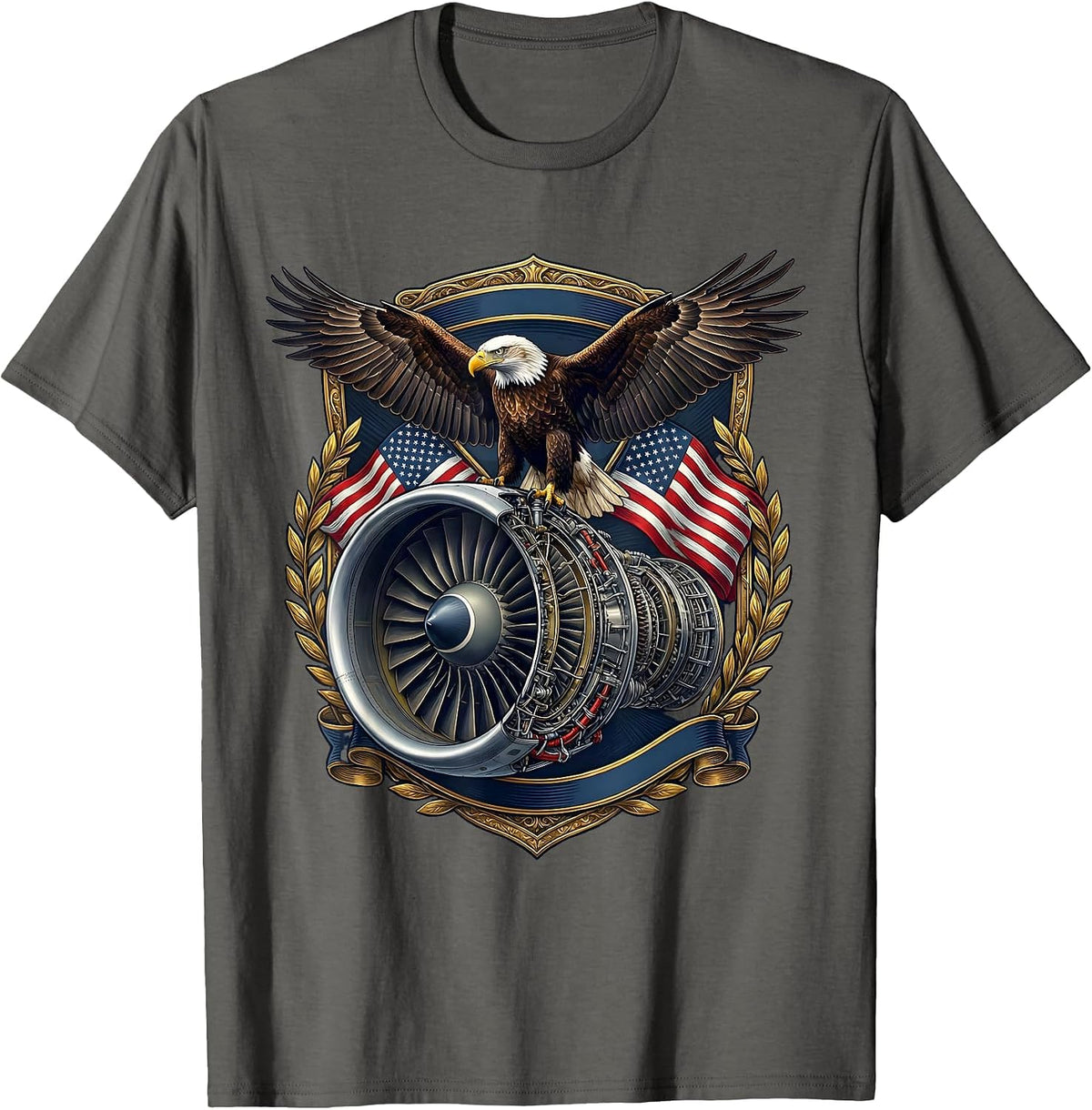 Air Force Turbine Engine Cross-Section Illustration T-Shirt - Asphalt Grey