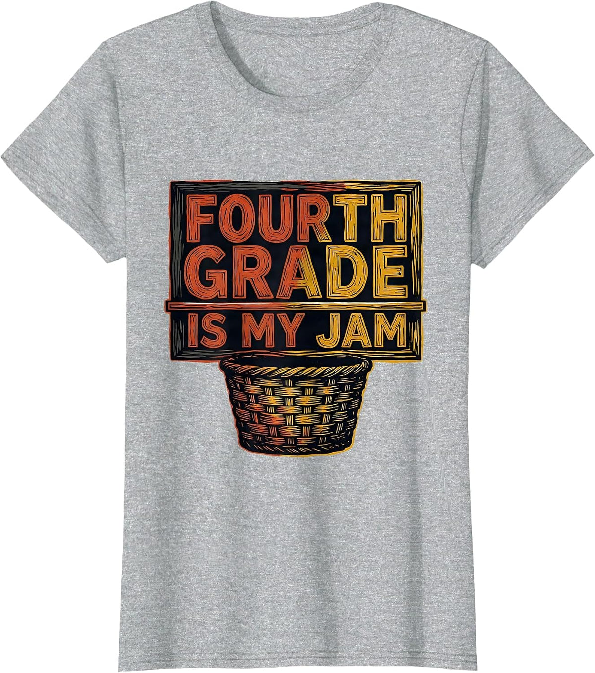 Fourth Grade Is My Jam Retro Linocut Teacher Student Back T-Shirt - Heather Grey