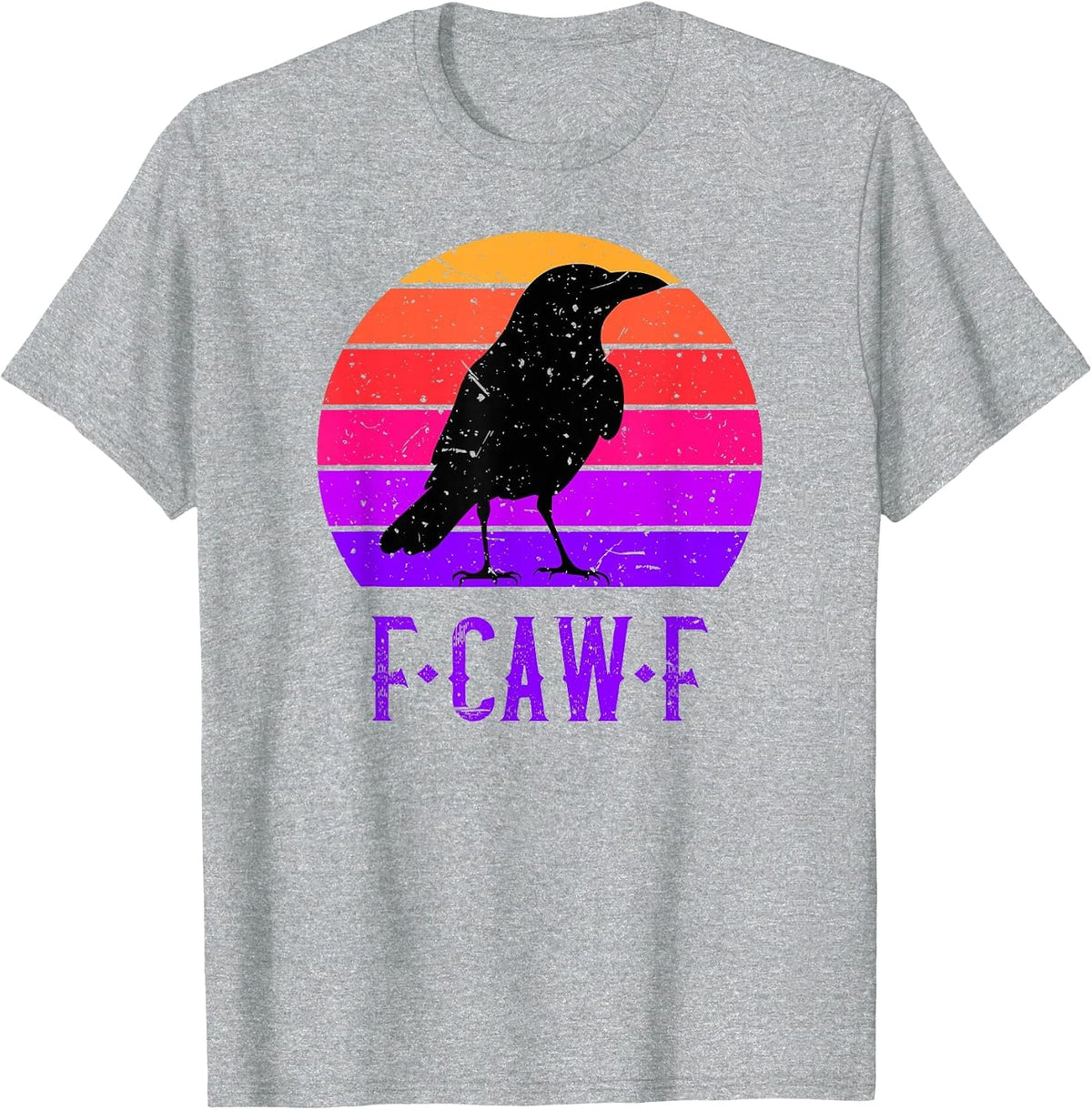 F-Caw-F Black Crow Black Bird Retro Sunset Vintage F-Caw-F T-Shirt - Heather Grey