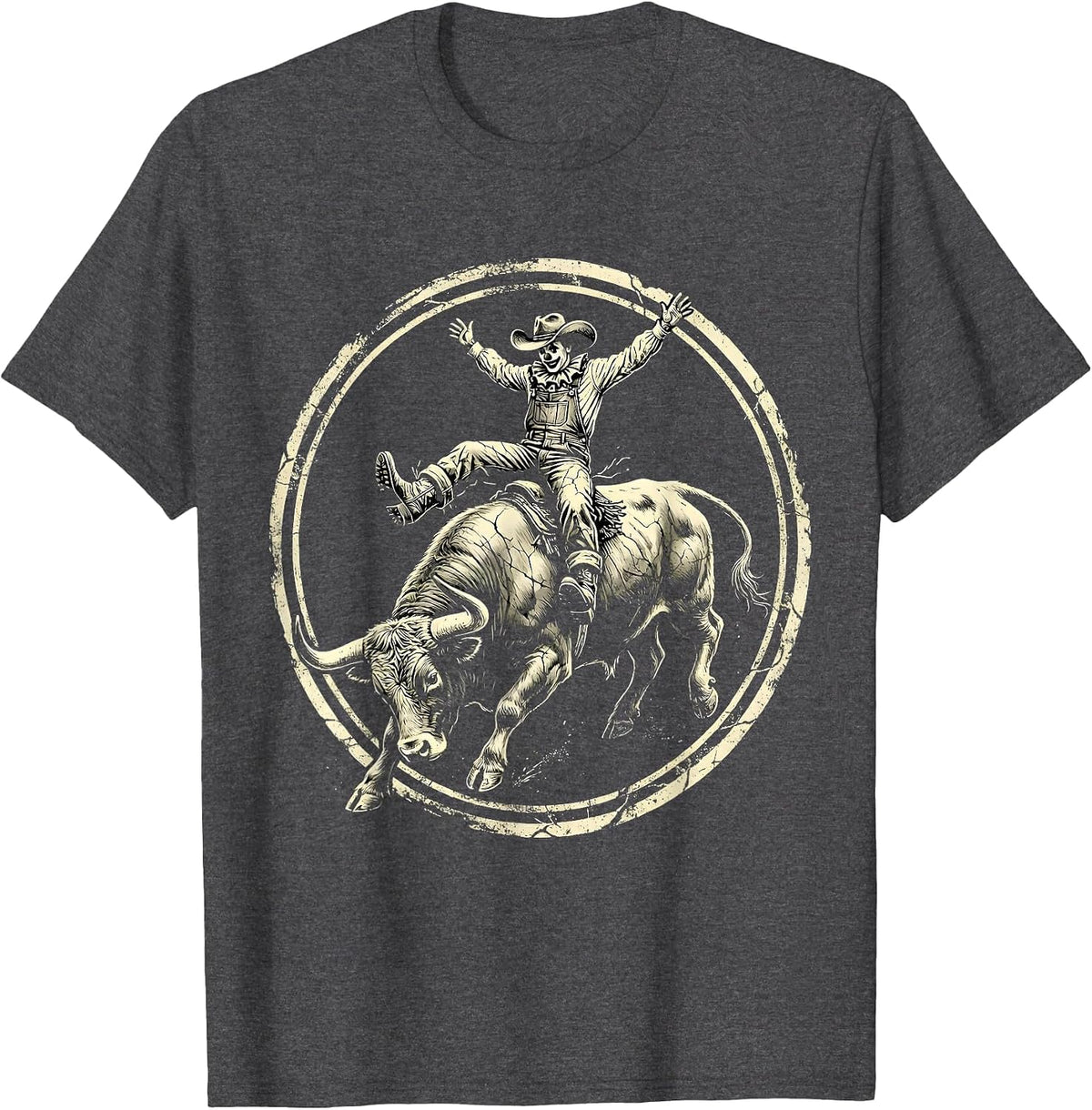 Rodeo Clown Dodging Charging Bull Graphic T-Shirt - Dark Heather Grey