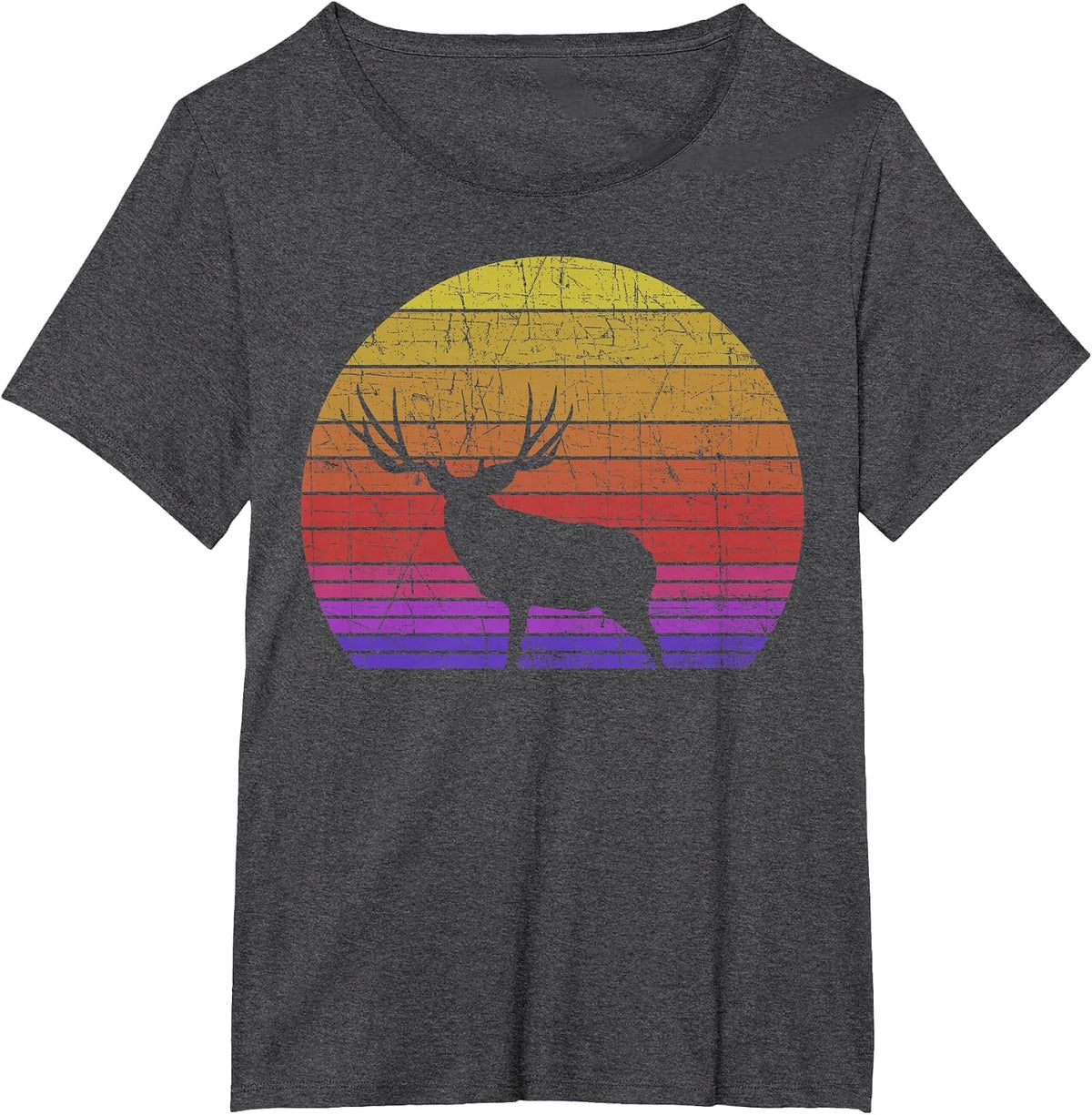 Mule Deer Hunting - Retro Sunset Hunter Outdoorsmen T-Shirt - Dark Heather Grey