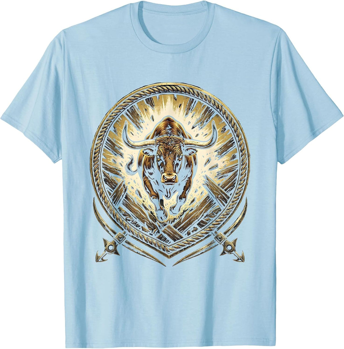 Men's Bull Breaking Through Rodeo Gate Live Free T-Shirt - Baby Blue