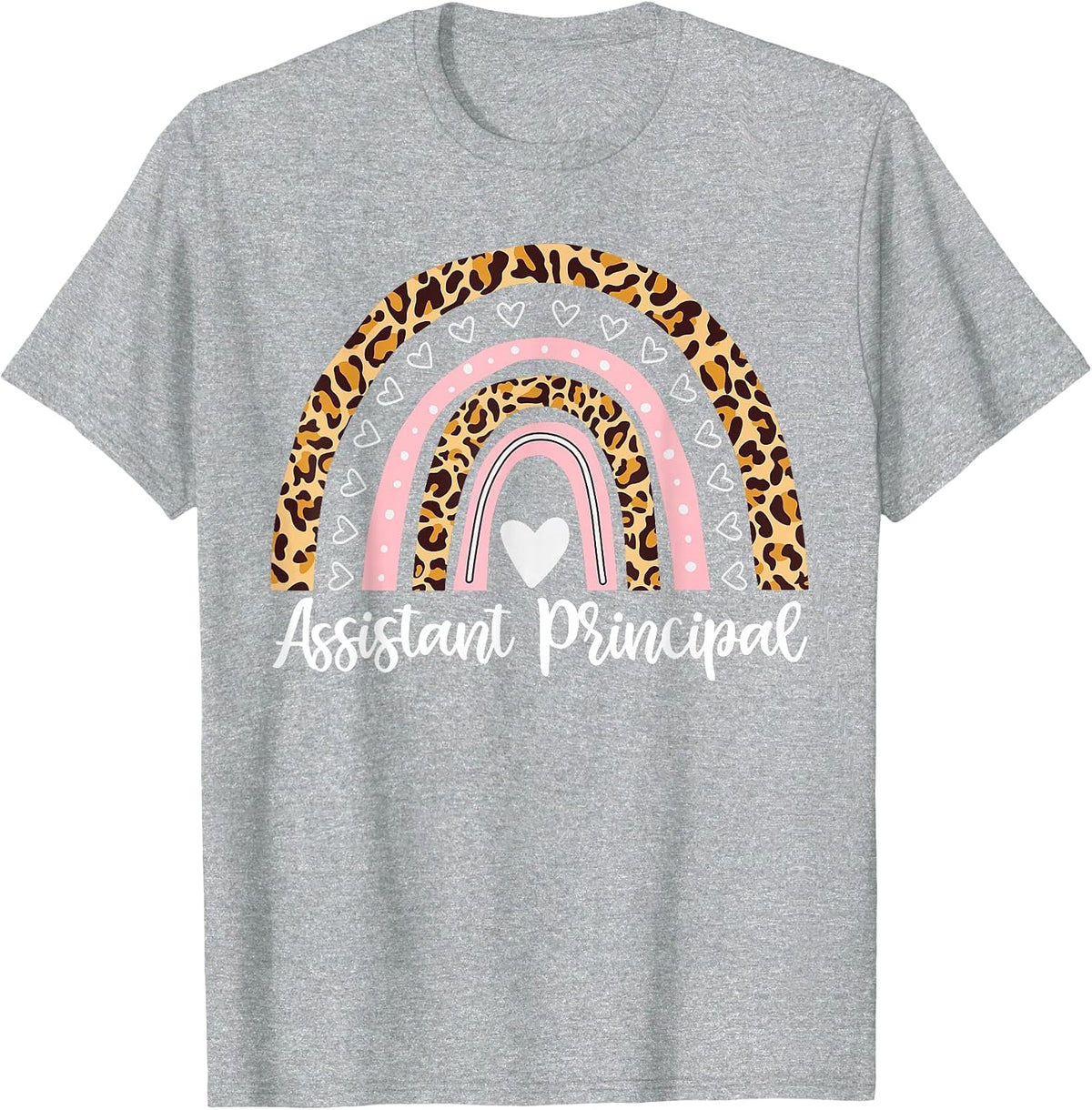 Assistant Principal Funny School Worker Leopard Rainbow T-Shirt - Heather Grey