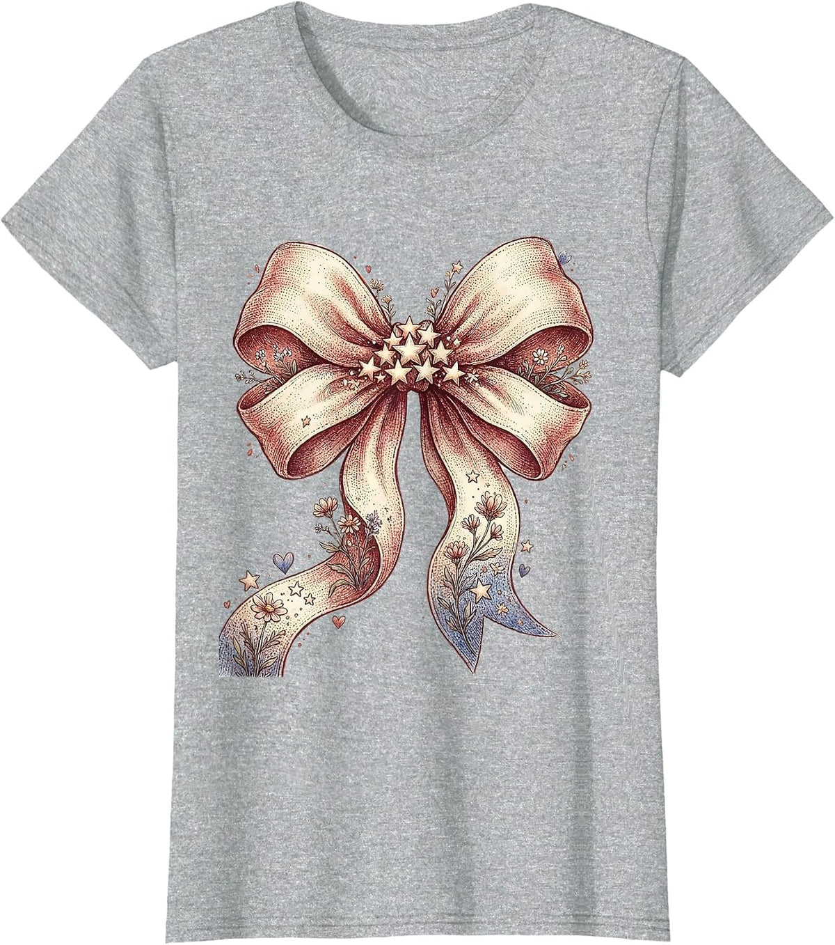 Patriotic Bow Star Cluster Red White Blue T-Shirt - Heather Grey
