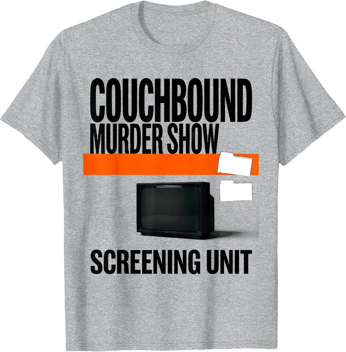 Men's Couchbound Murder Show Screening Unit Funny True Crime Lover T-Shirt - Heather Grey