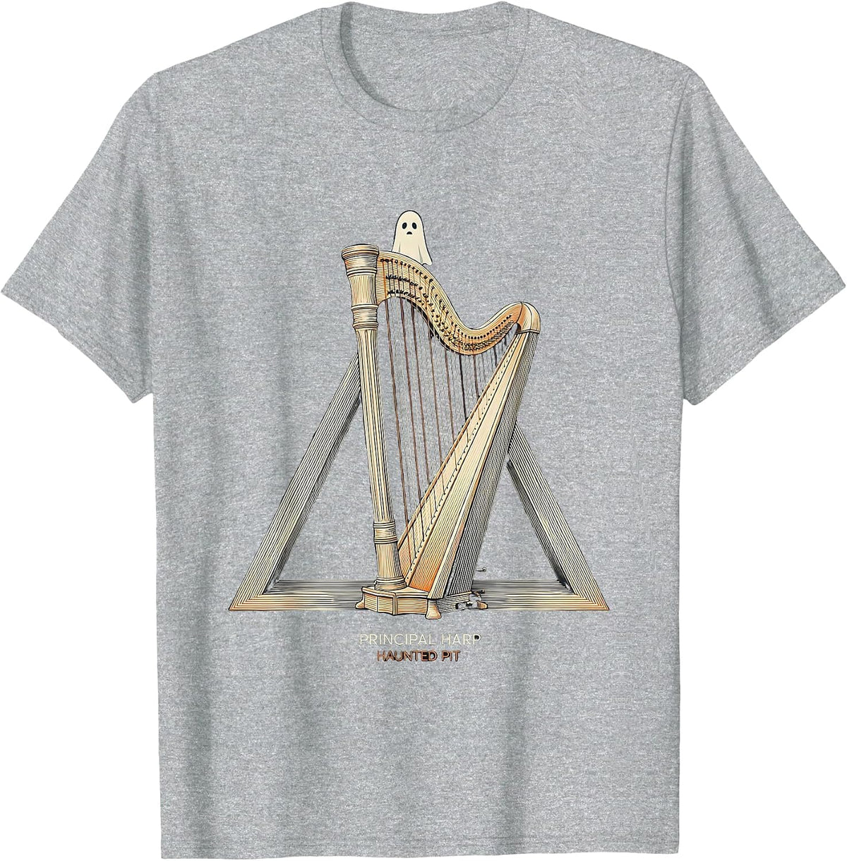 Men's Principal Harp Haunted Pit Whimsical Music Teacher Halloween T-Shirt - Heather Grey