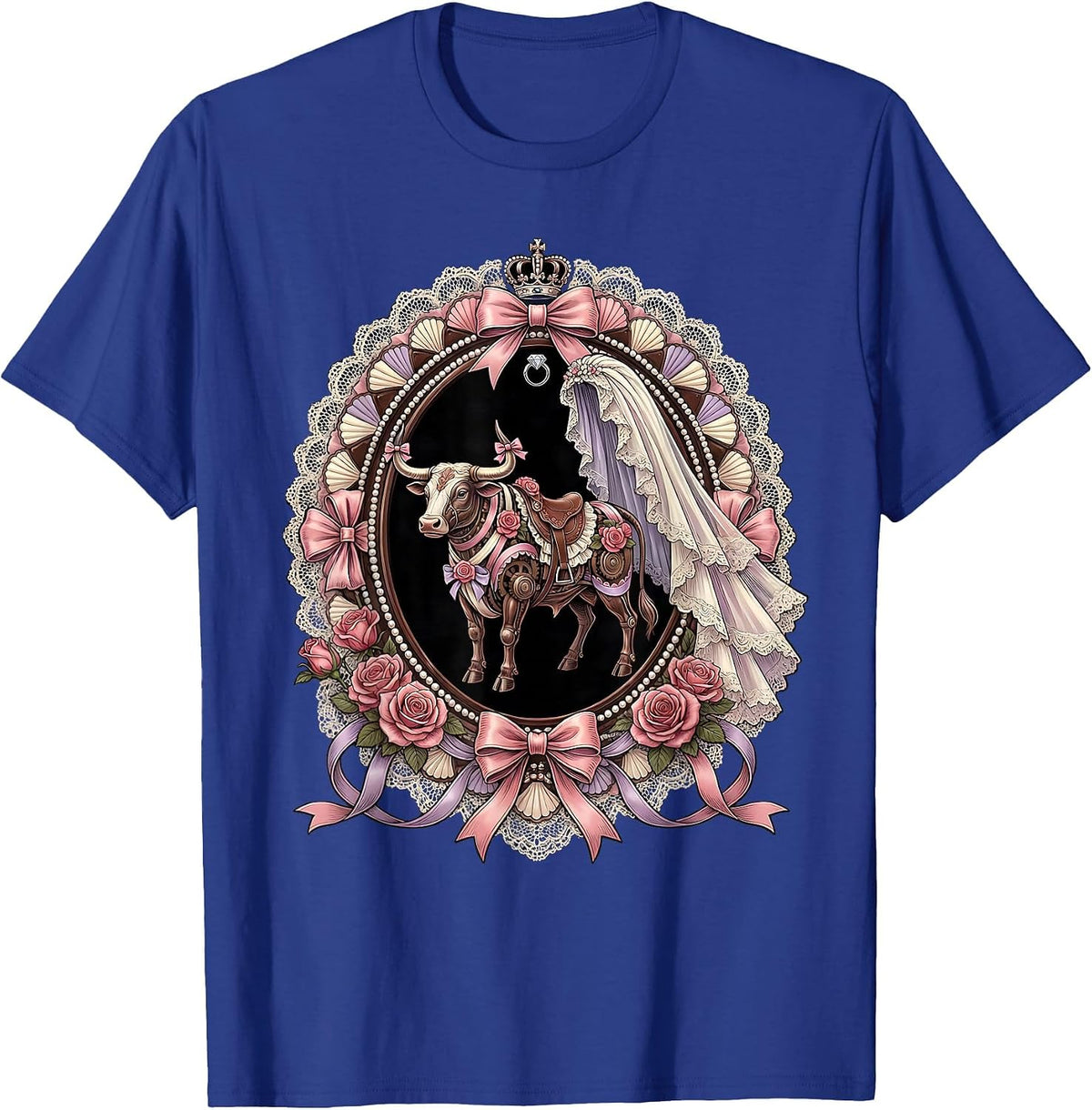 Bachelorette Bride Mechanical Bull Riding Graphic T-Shirt - Royal Blue