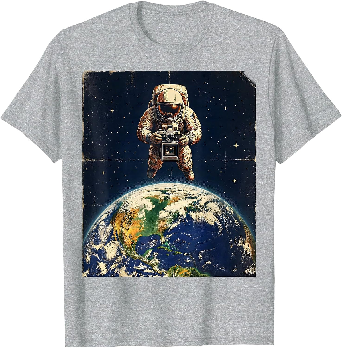 Men's Astronaut Photographer Floating Earth Space Art T-Shirt - Heather Grey