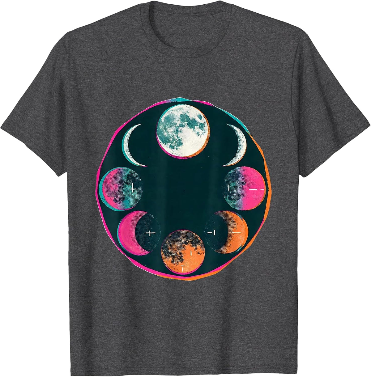 Lunar Phase Badge Astronomy Celestial Enthusiast T-Shirt - Dark Heather Grey