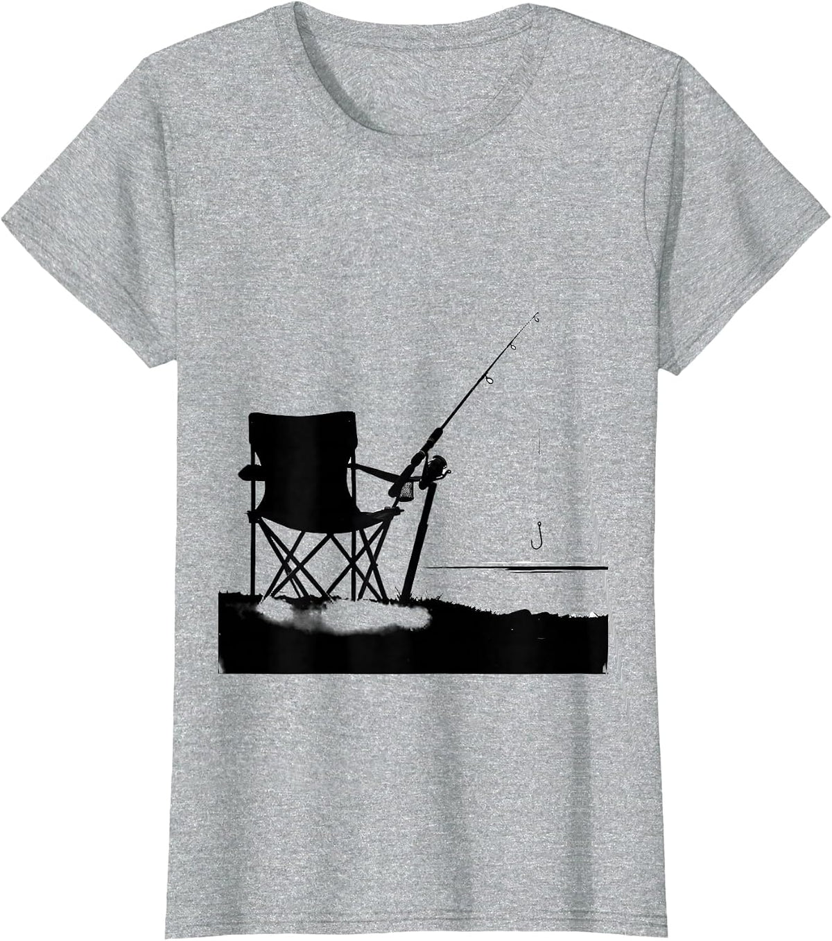 Fishing Chair Silhouette Funny Angler Humor T-Shirt - Heather Grey