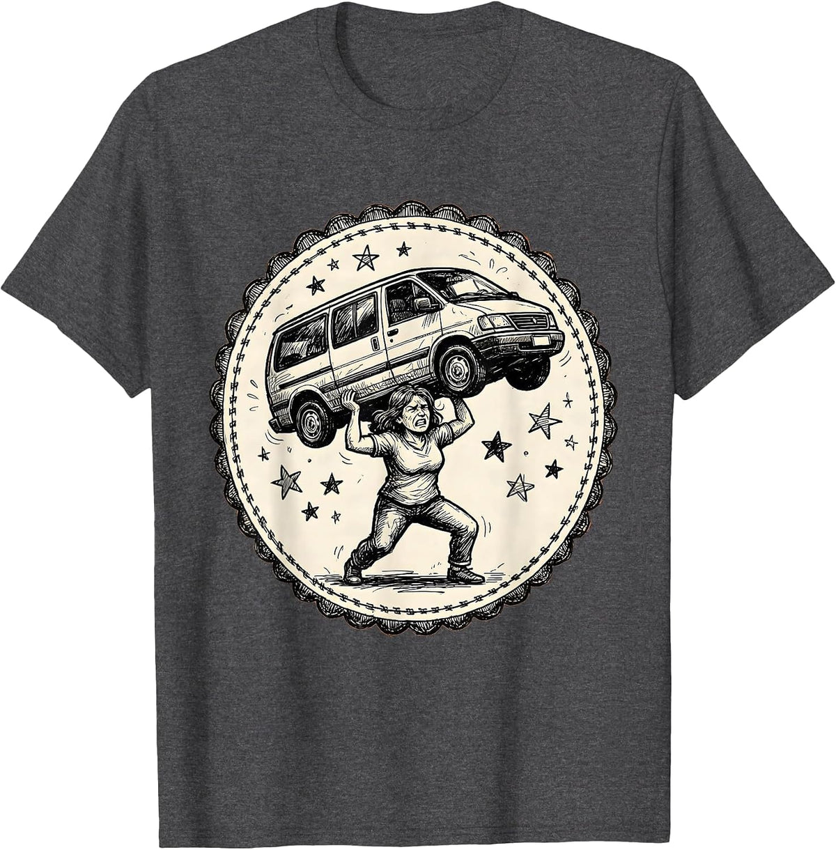 Men's Superhero Mom Lifting Minivan Funny Graphic T-Shirt - Dark Heather Grey