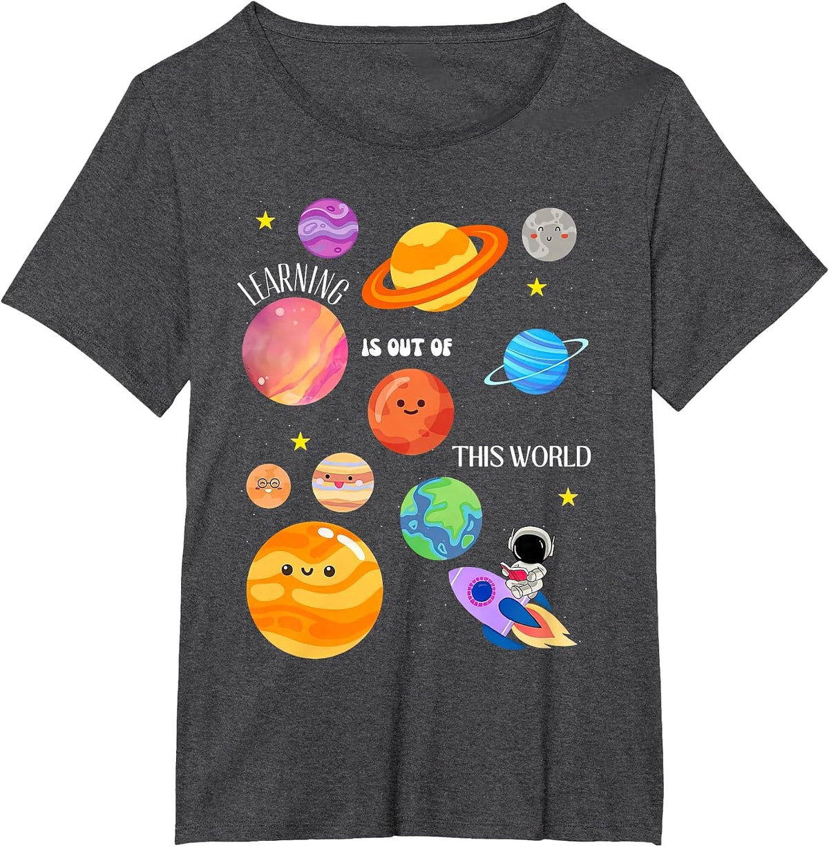 Learning is Out of This World Outer Space Science Teacher T-Shirt - Dark Heather Grey