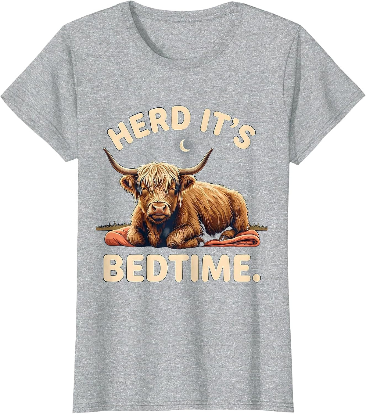 Women's Herd It's Bedtime Funny Highland Cow Sleepwear Gift T-Shirt - Heather Grey