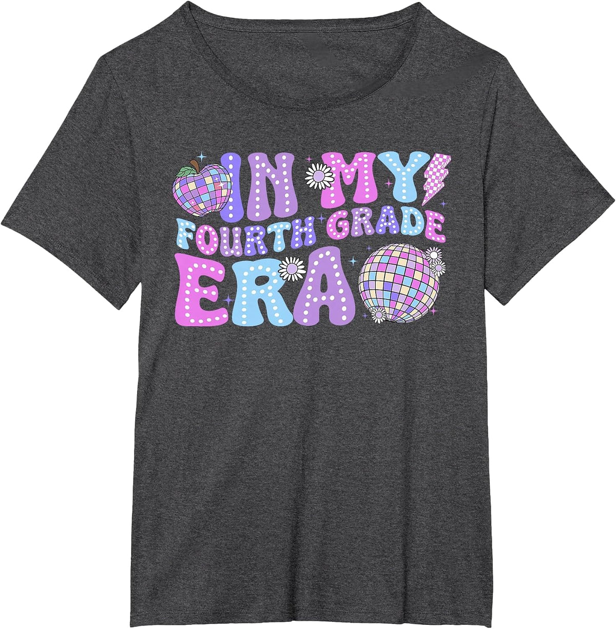 in My Fourth Grade Era Retro Back to School Disco Ball T-Shirt - Dark Heather Grey