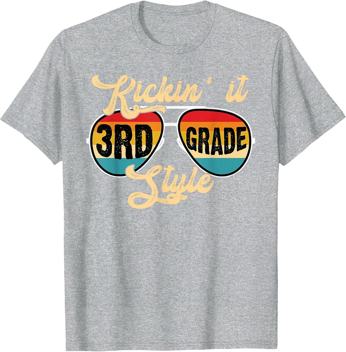 Retro Kickin It 3rd Grade Style Teacher Back to School T-Shirt - Heather Grey