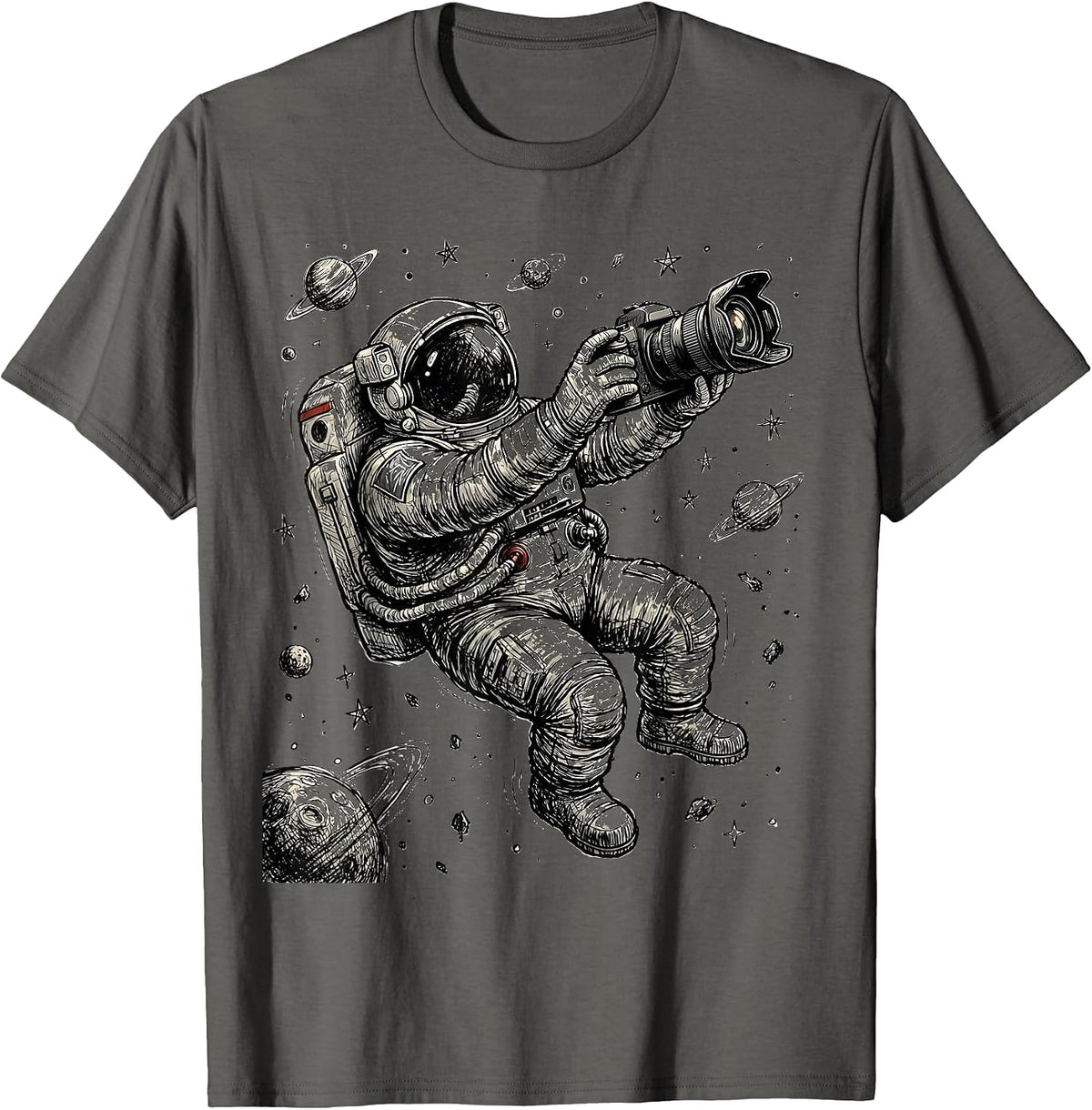 Astronaut Selfie in Space Graphic Tee T-Shirt - Asphalt Grey