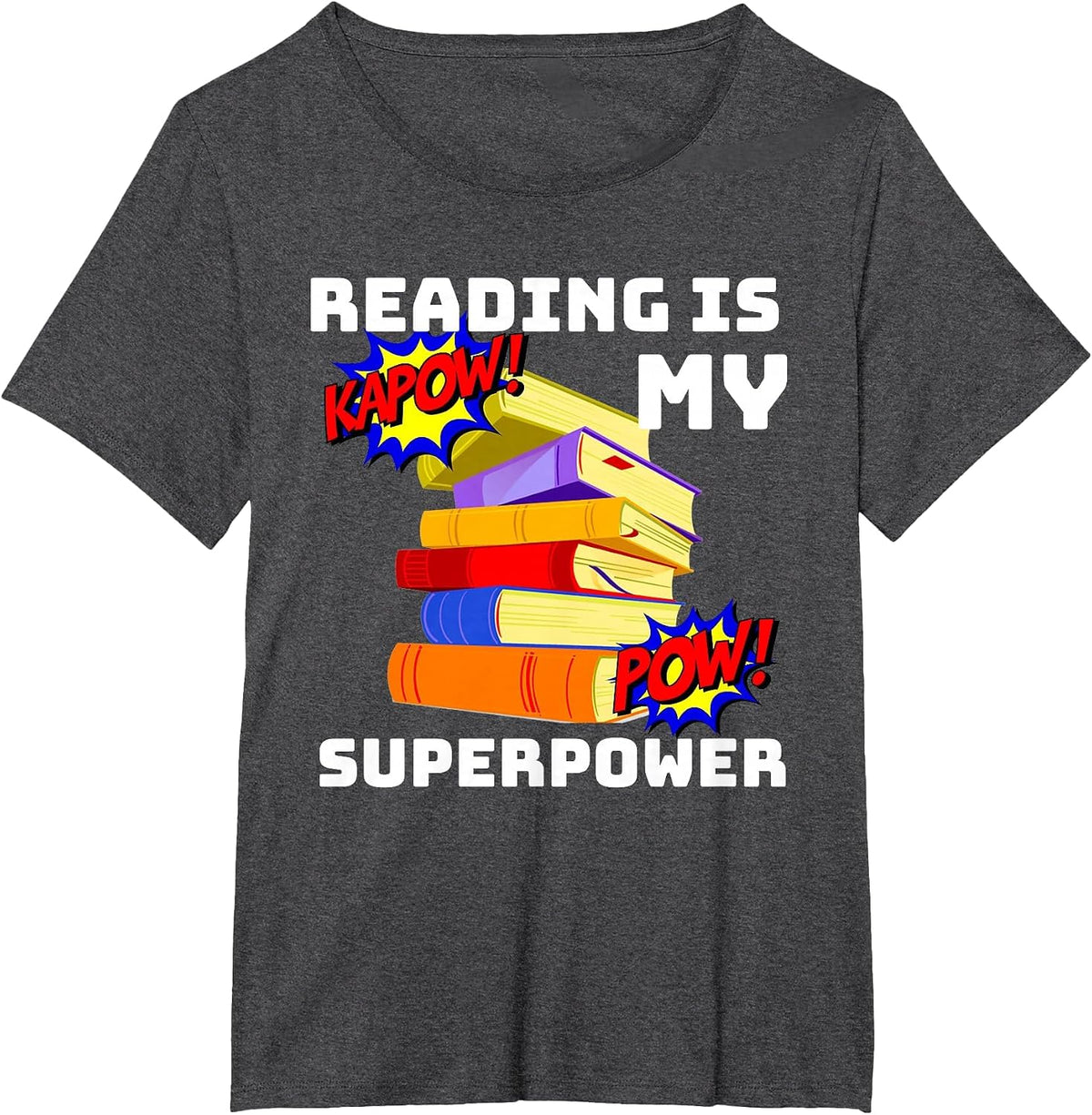Reading is My Superpower Superhero Teacher T-Shirt - Dark Heather Grey