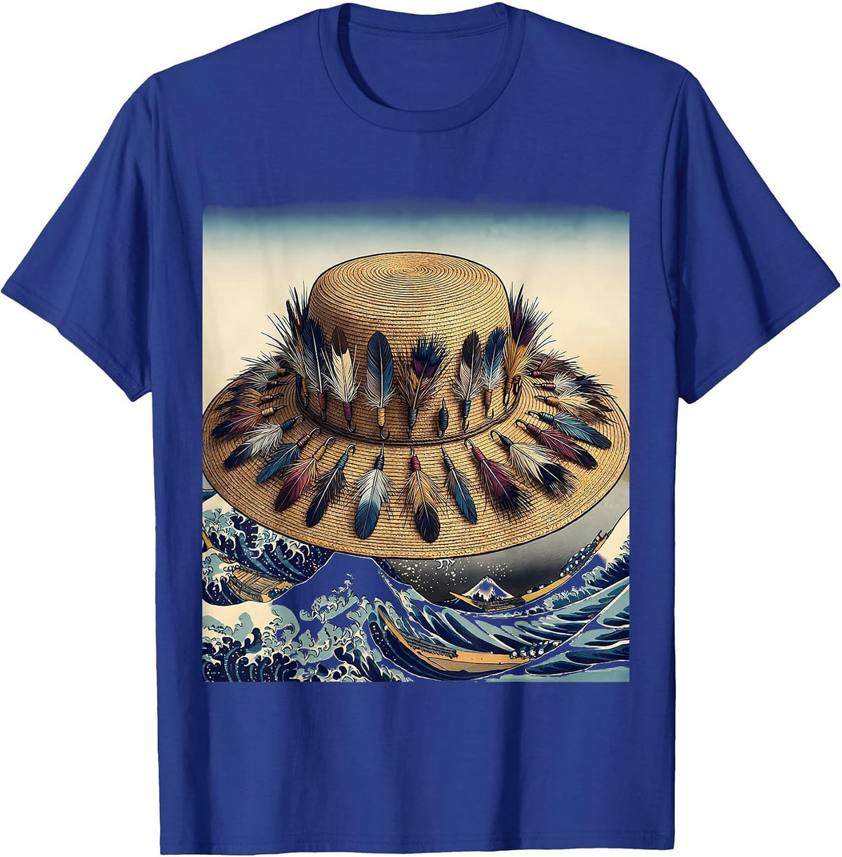 Men's Fly Fishing Hat Lures Illustration T-Shirt - Royal Blue