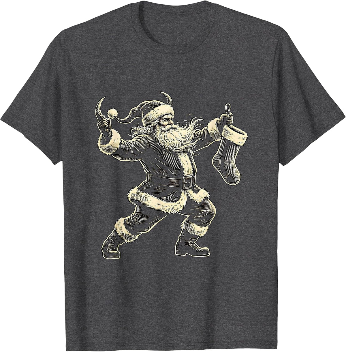 Men's Sleigher Santa Headbang Heavy Metal Rocker Christmas T-Shirt - Dark Heather Grey