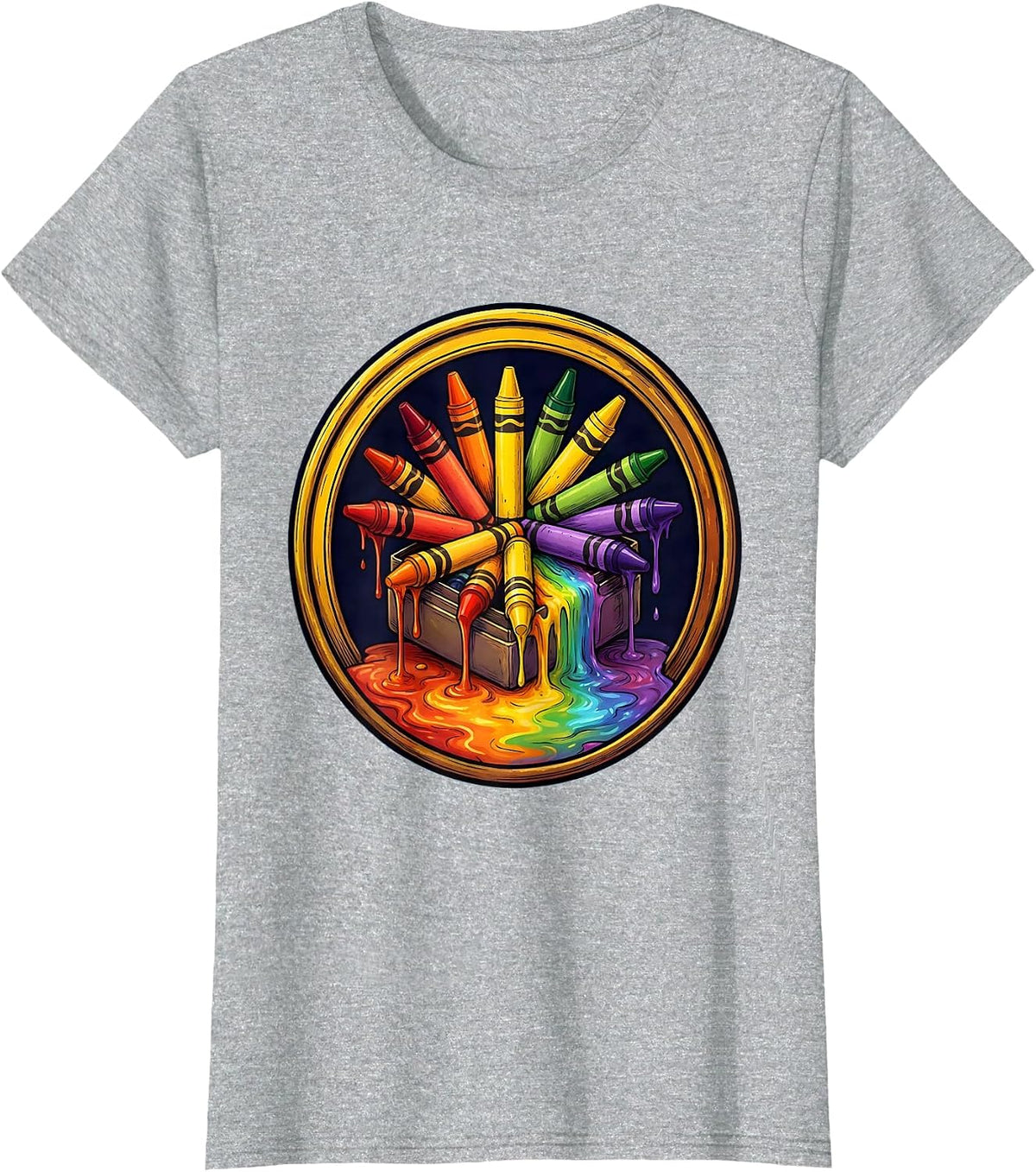 4th Grade Teacher Crayon Box Melting Rainbow Design T-Shirt - Heather Grey