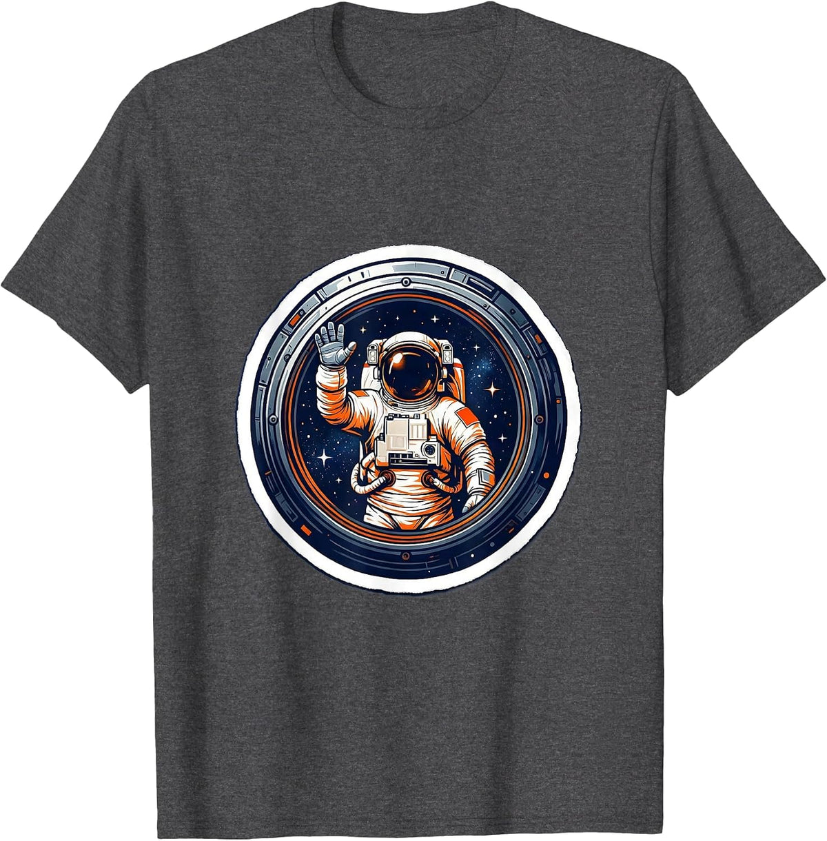 Hello From Space Astronaut Waving Graphic T-Shirt - Dark Heather Grey