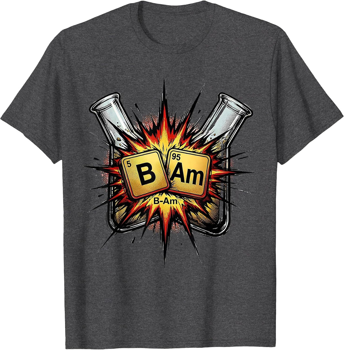 Men's B-Am Comic Book Chemistry Periodic Table Science Geek Gift T-Shirt - Dark Heather Grey