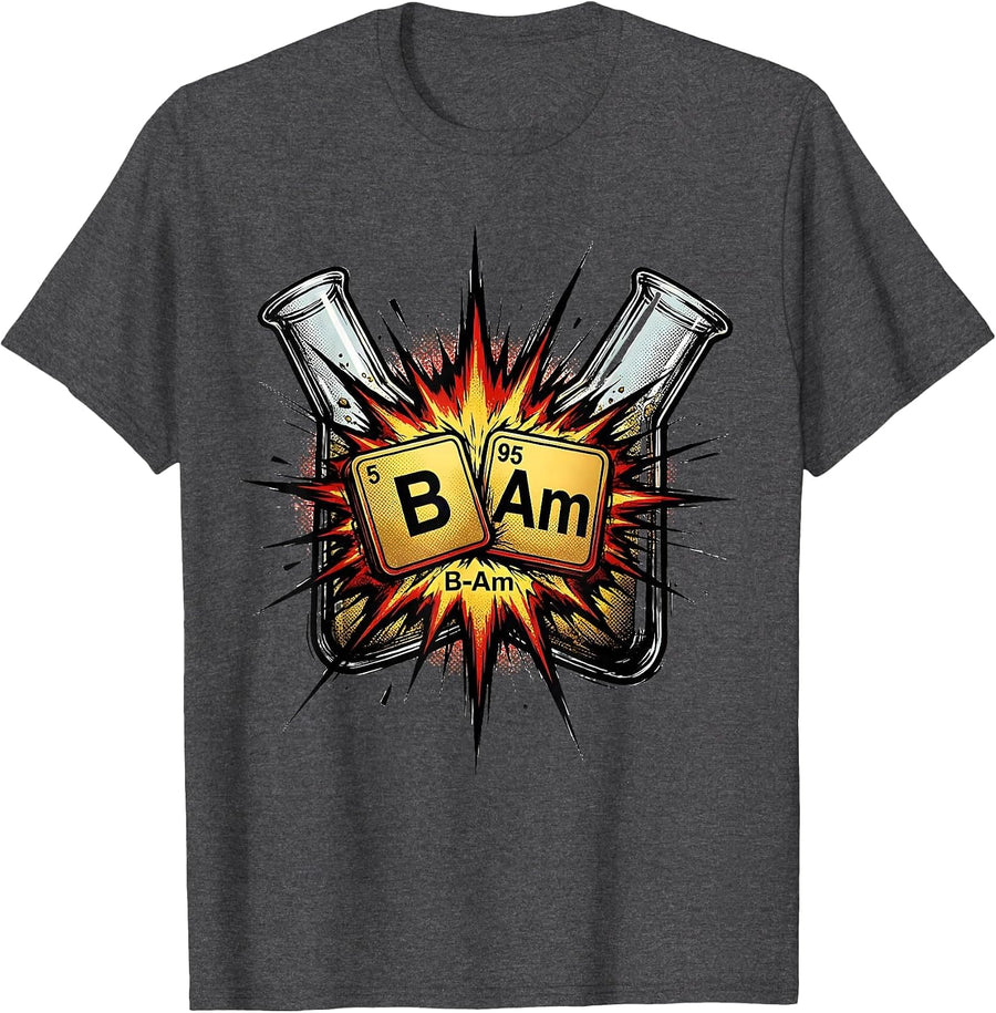 Men's B-Am Comic Book Chemistry Periodic Table Science Geek Gift T-Shirt - Dark Heather Grey