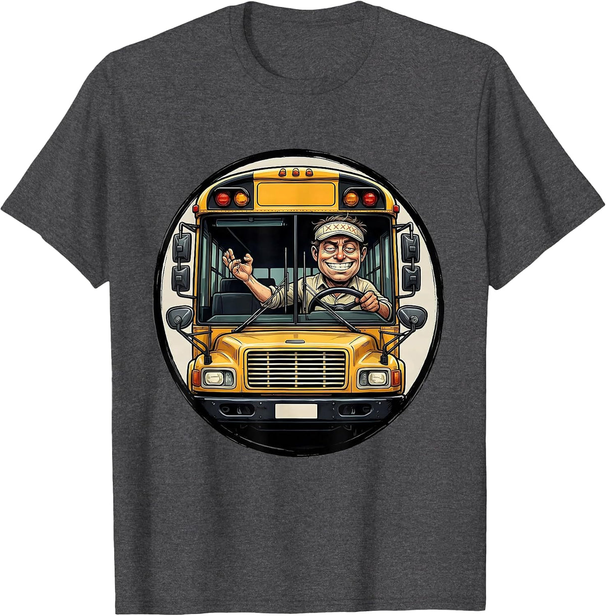 School Bus Driver Cartoon Deadpan Humor Appreciation T-Shirt - Dark Heather Grey