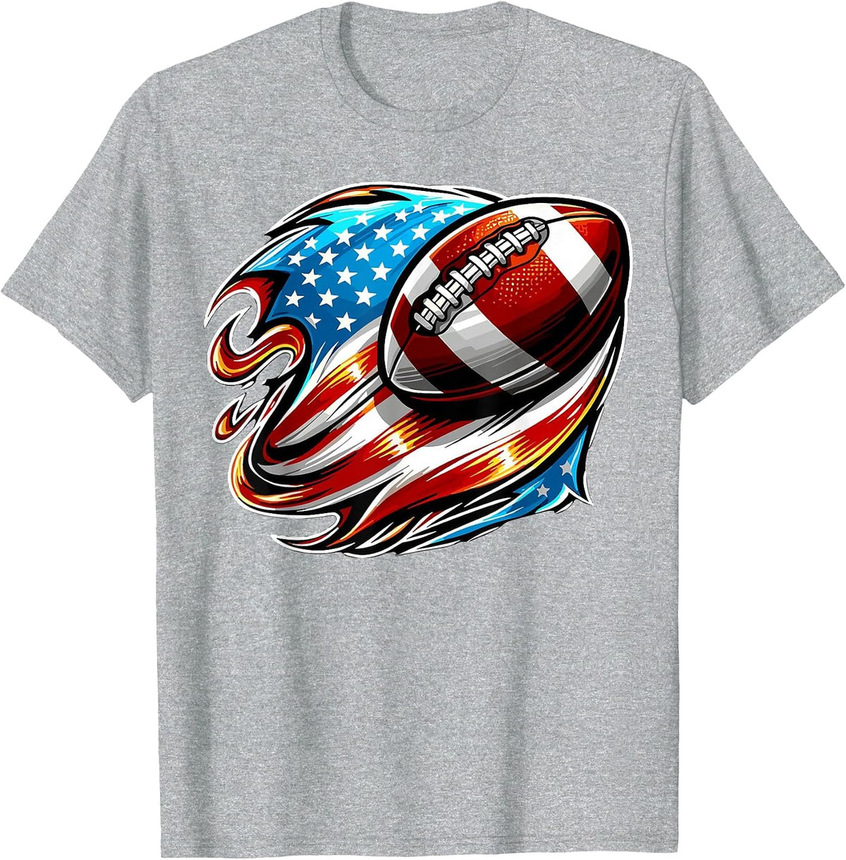 American Football USA Flag Patriotic T-Shirt - Heather Grey