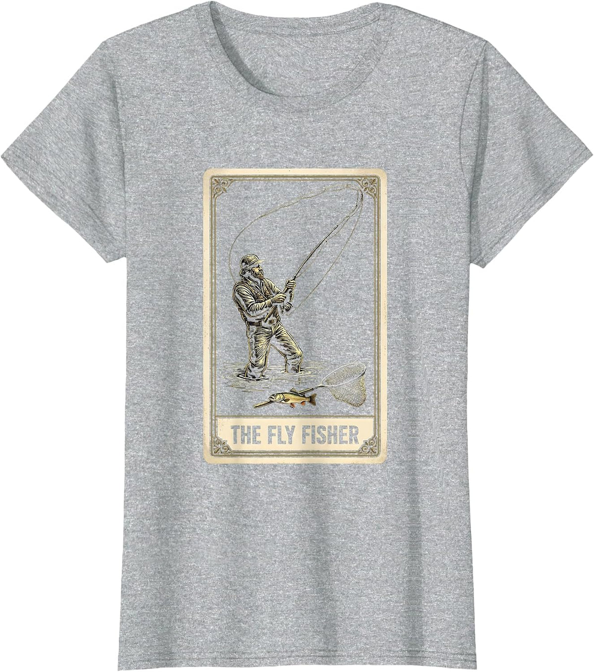 Women's The Fly Fisher Tarot Card Vintage Fishing Gift T-Shirt - Heather Grey