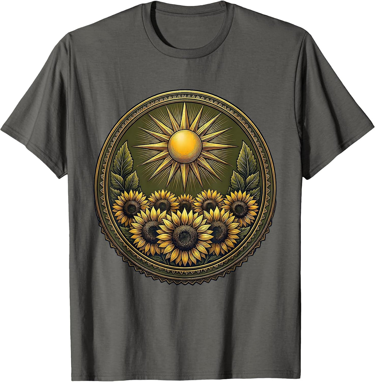 Spanish Teacher Sunflower Field Golden Sun Graphic T-Shirt - Asphalt Grey