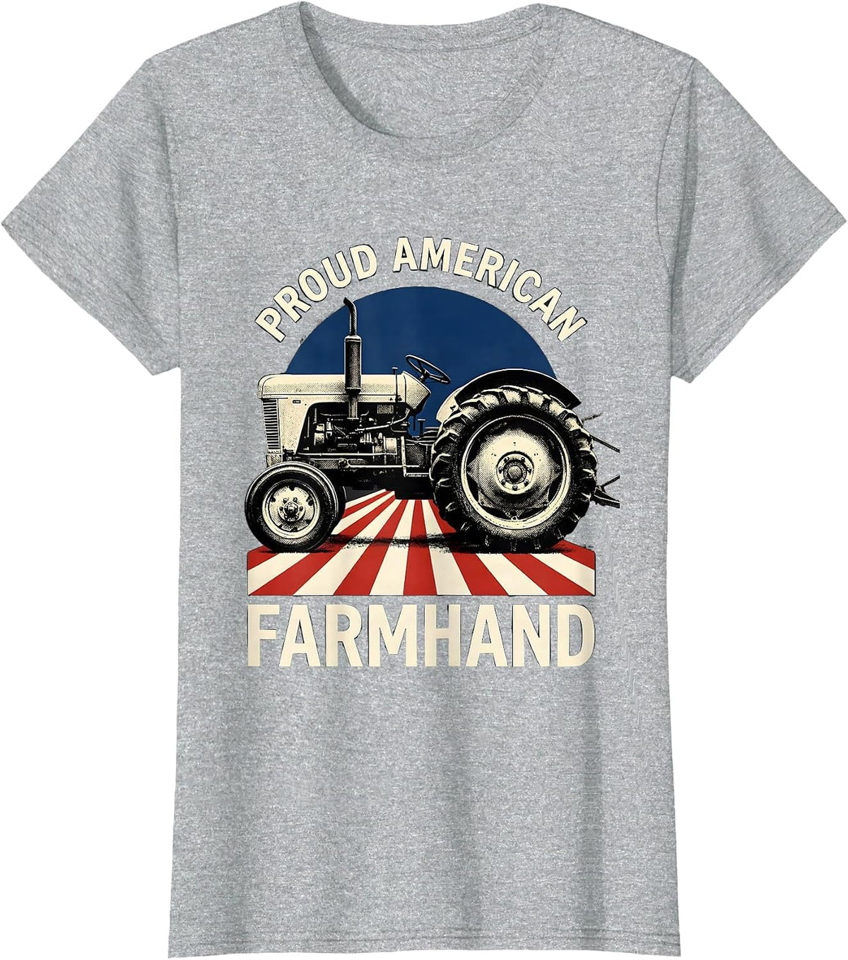 Proud American Farmhand Patriotic Farm Tractor Farmer Rural T-Shirt - Heather Grey