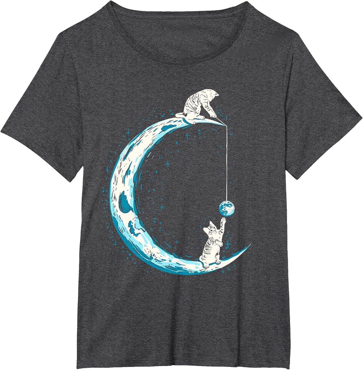 Cats Playing in Space Word Moon Kitten Cat Lover T-Shirt - Dark Heather Grey