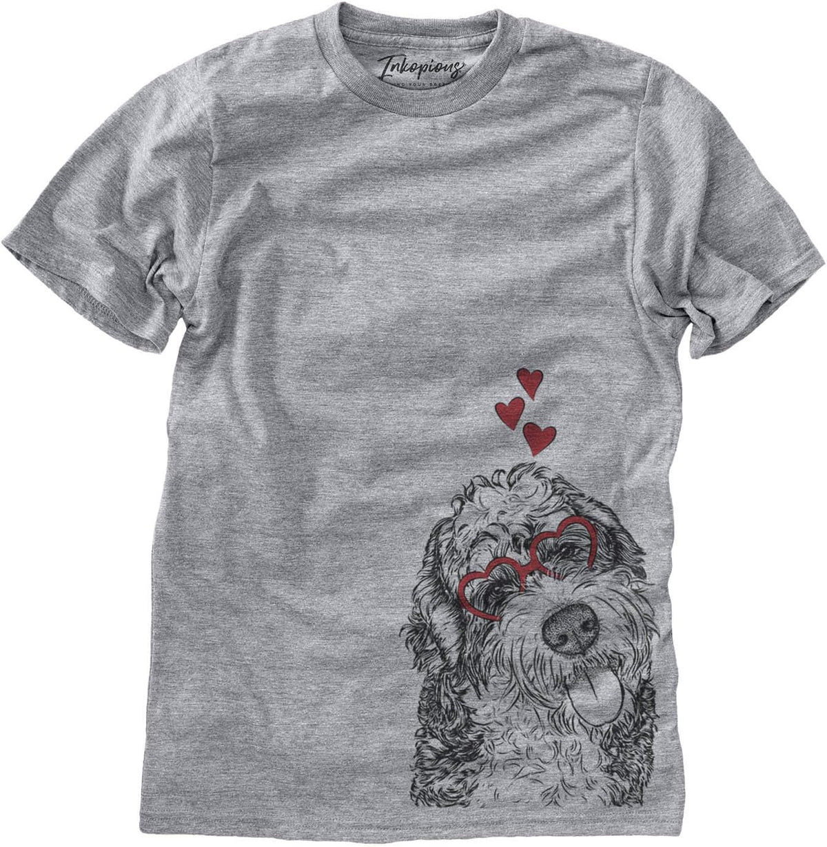 Inkopious Valentine Kaci the Bernedoodle Dog Triblend T-Shirt - Unisex Grey Crew Neck