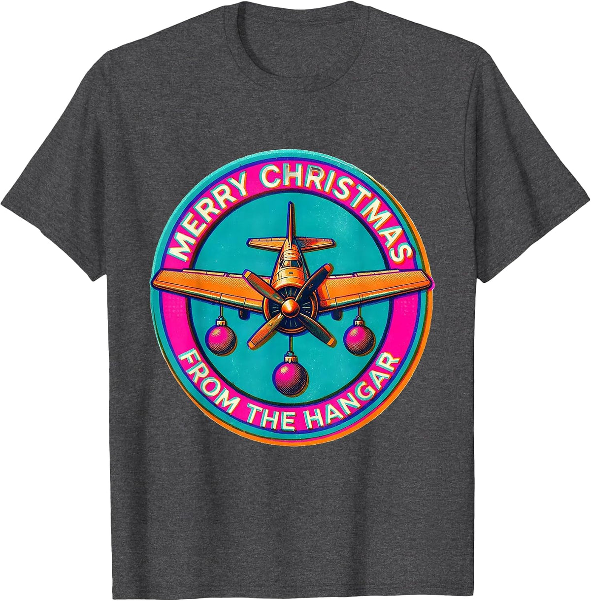 Men's Merry Christmas From The Hangar Funny Pilot Aviation Humor T-Shirt - Dark Heather Grey