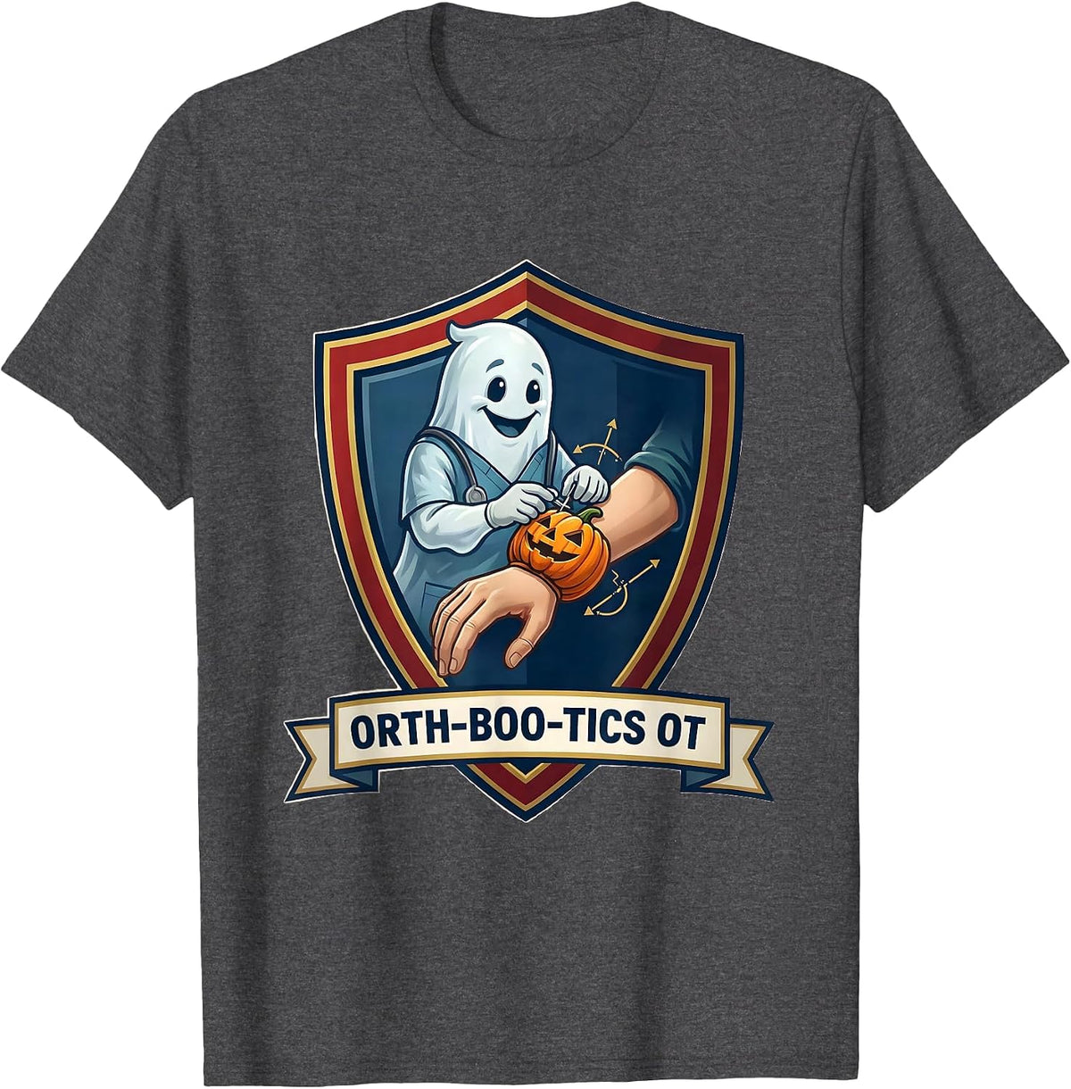 Orth-BOO-tics OT Ghost Occupational Therapist Halloween T-Shirt - Dark Heather Grey