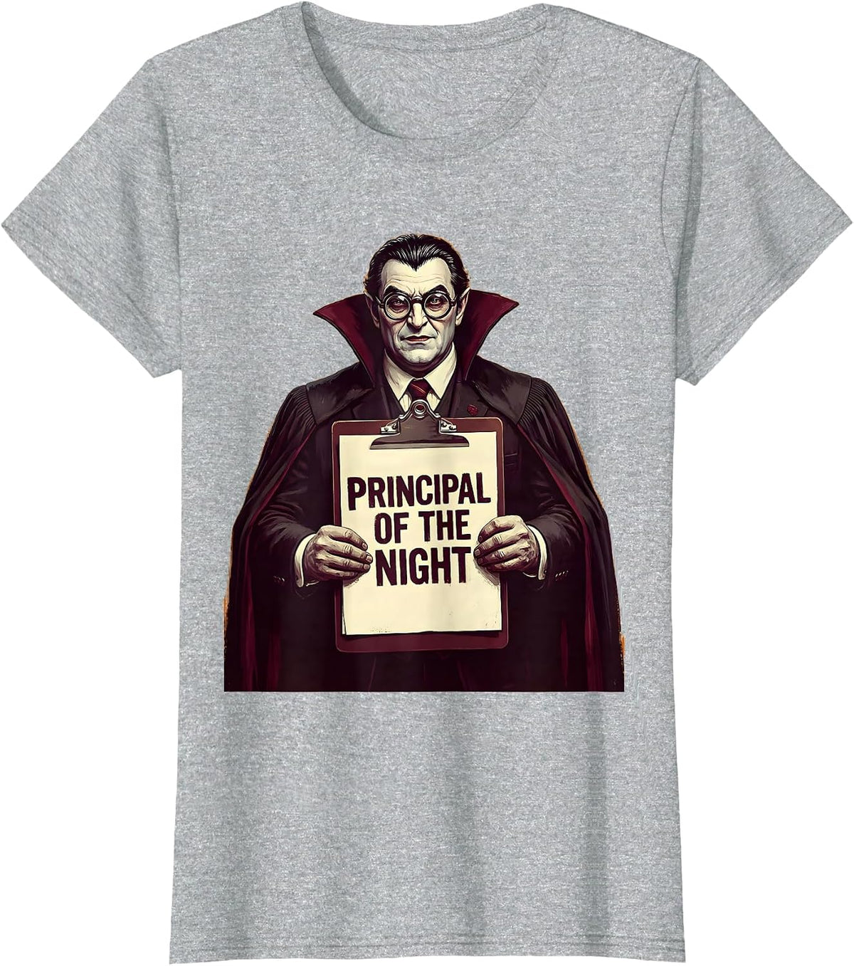 Principal of the Night Halloween Vampire Design T-Shirt - Heather Grey