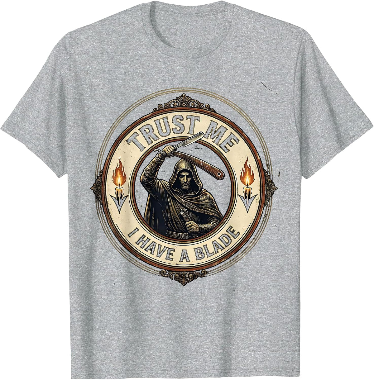 Men's Trust Me I Have A Blade Vintage Hairdresser Barber Humor T-Shirt - Heather Grey