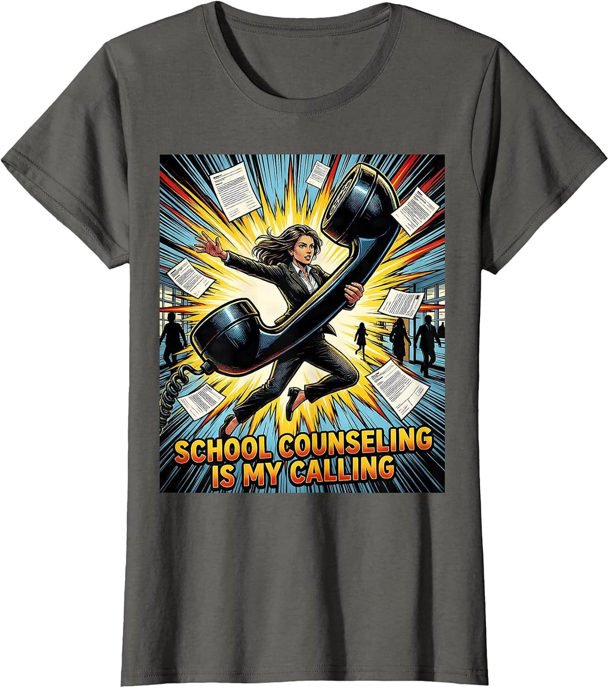 Women's School Counseling Is My Calling Comic Book Counselor Humor T-Shirt - Asphalt Grey