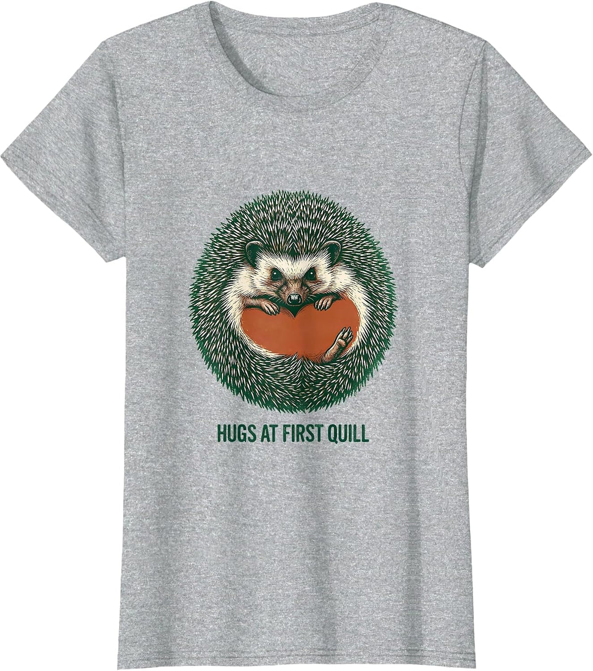 Hugs At First Quill Cute Hedgehog Lover Whimsical Humor T-Shirt - Heather Grey