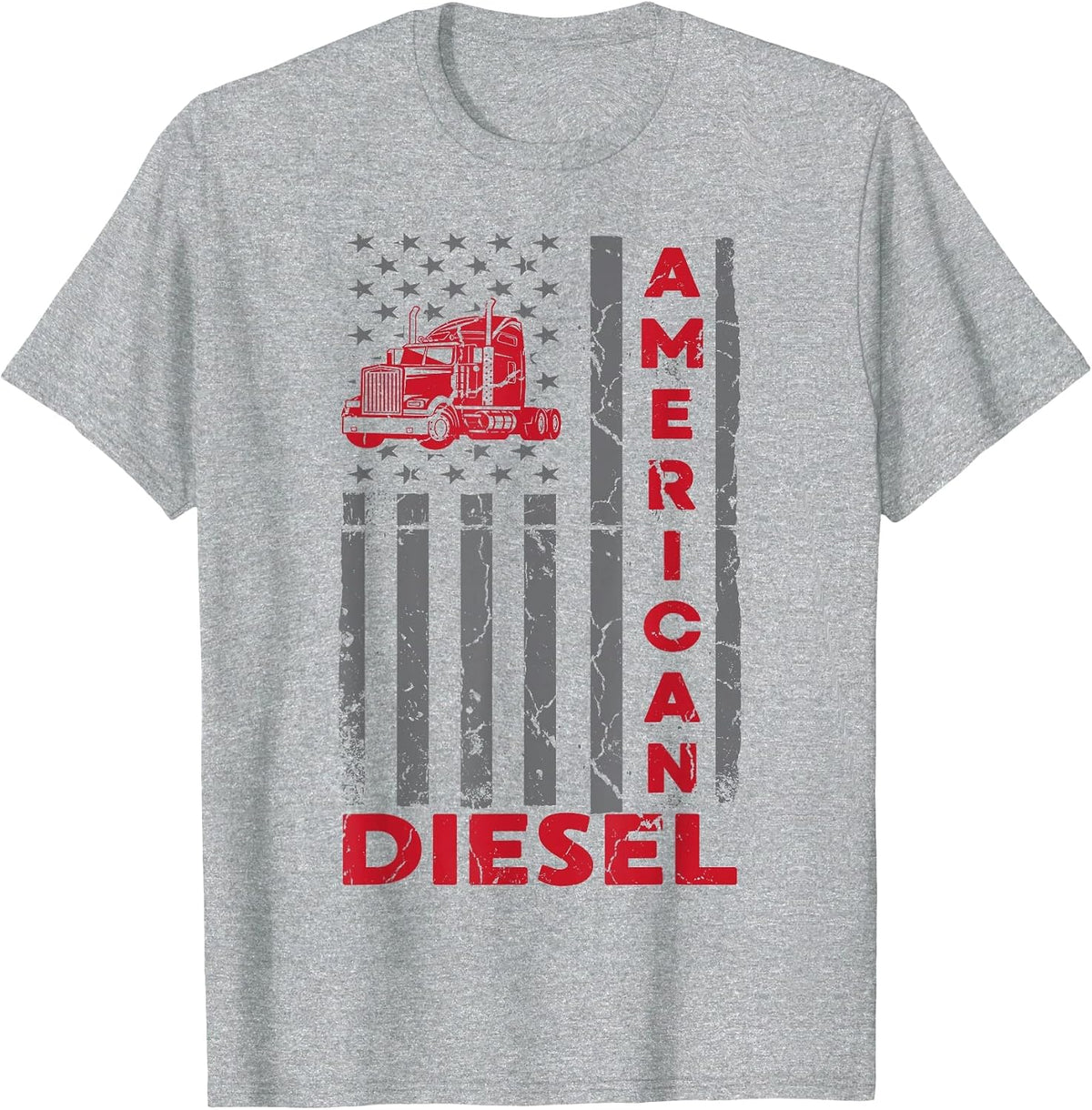 American Diesel Patriotic Flag Trucking Life USA Truck Fan T-Shirt - Heather Grey