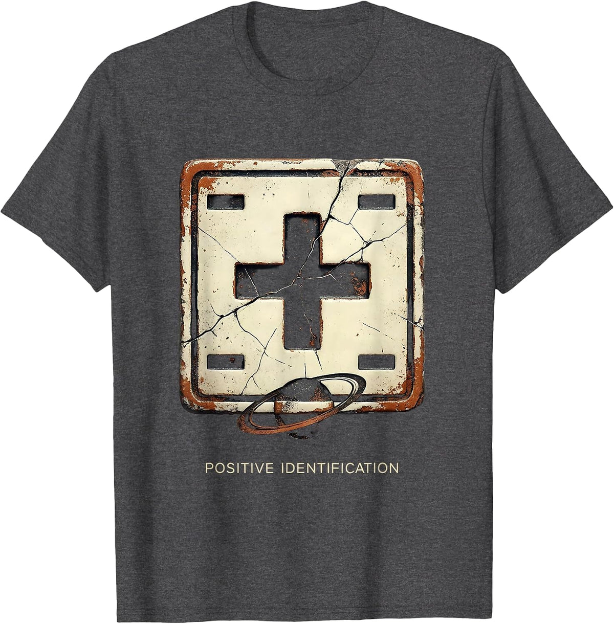 Positive Identification Distressed Science Humor Chemistry T-Shirt - Dark Heather Grey