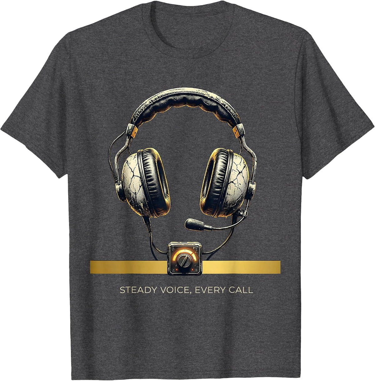 Men's Steady Voice Every Call Distressed 911 Dispatcher Thin Gold T-Shirt - Dark Heather Grey