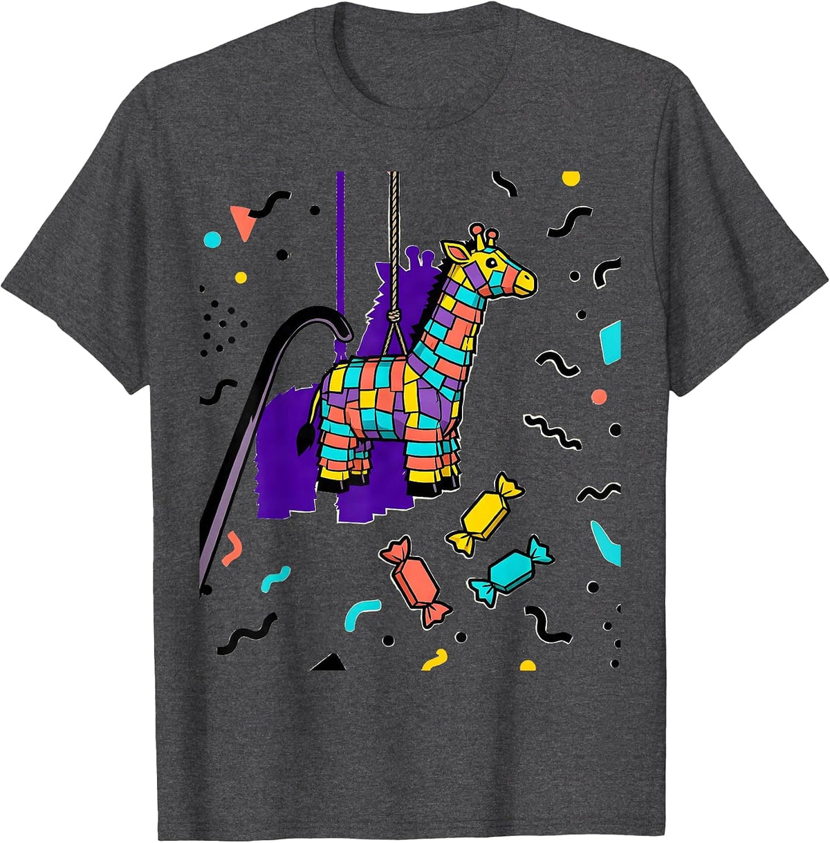 Giraffe Piñata Memphis Modern Cinco De Mayo Party Costume T-Shirt - Dark Heather Grey