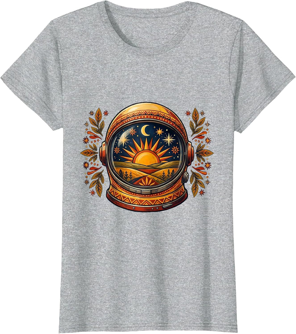 Women's Retro Space Helmet Vintage Illustration Design T-Shirt - Heather Grey